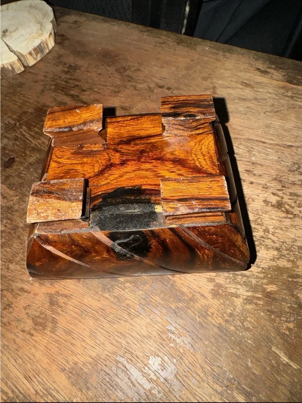Hand-Carved Wooden Trinket Box